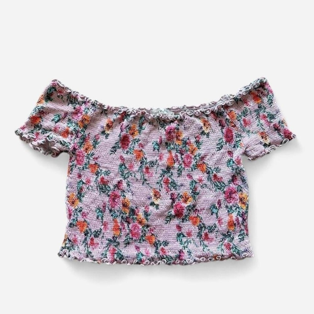 Lovely Pink Floral Off-the-Shoulder Crop Top